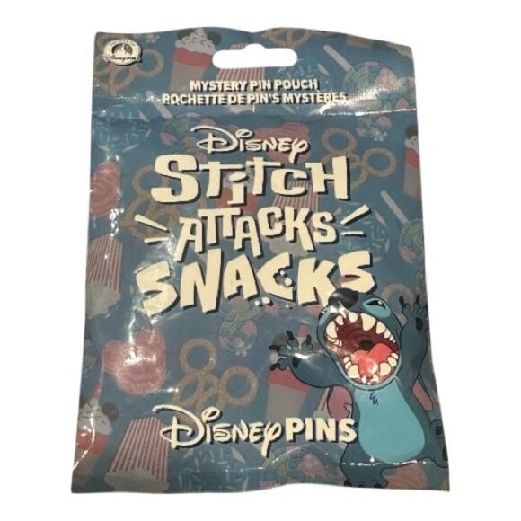 Disney Jewelry - Disney Stitch Attacks Snacks Pin Pouch - mystery sealed. 5 random pins